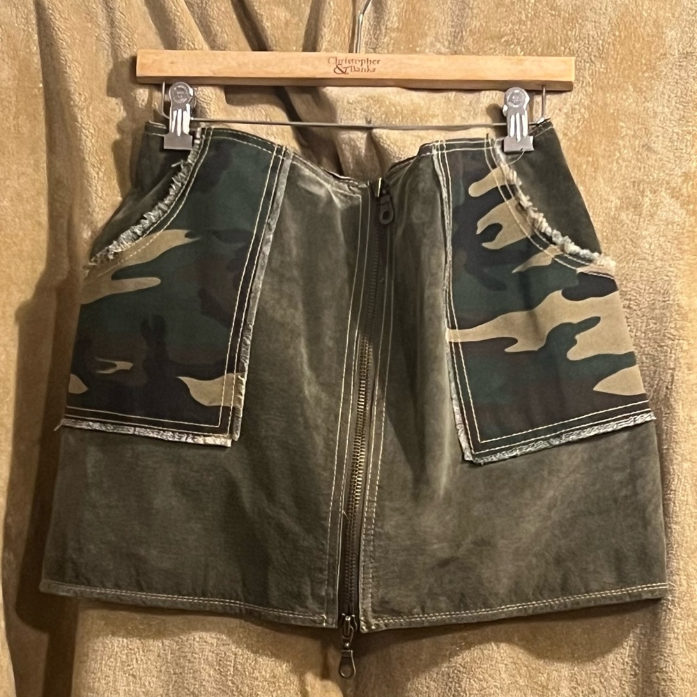 Wilsons leather green suede mini skirt with camouflage pockets